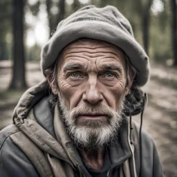 Stereotypical portrait of a polish rural homeless man
