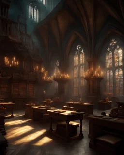 The picture is of the Hogwarts Magical School from the inside. The picture contains a wonderful and beautiful magical atmosphere with harmonious and attractive colors.4k quality