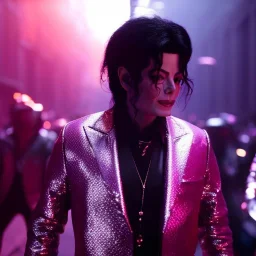 Michael Jackson,purple light effect, closed eyes, rtx, reflection, 8k, glow, winning photography, caustics