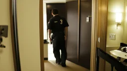 guy smells numbers on his hotel room door