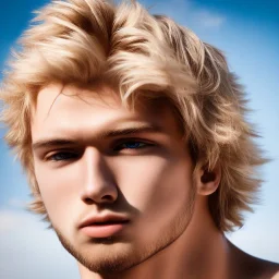 masterpiece, best quality, beautiful boy, blond flutter hair, highly detailed body, sun light, 4K, RAW, depth of field, high contrast, realistic details, 150mm