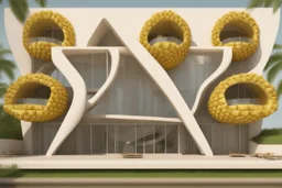 A tourist resort in the shape of a pineapple, interior design, facade, section, 3D