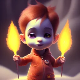 Concept art of Little fire-boy (Pixar art style)++, highly detailed, digital painting, art stations, concept art, smooth, unreal engine 5, god rays, ray tracing, RTX, nanite polygons, lumen lighting, ultra detail, volumetric lighting, 3d, detailed anime, finely drawn, high definition, high resolution, cartoon [ animation, cartoon, drawing, painting, low res, cropped, watermark, jpeg artifacts, low quality, normal quality, bad anatomy, text error, worst quality, blurry thousan