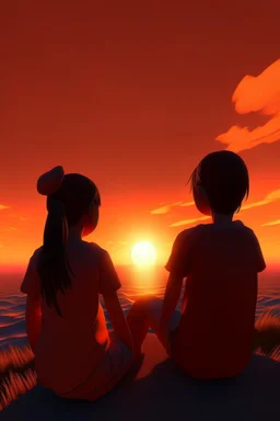 gün batımını izleyen 2 kız 3D biraz daha detaylı
