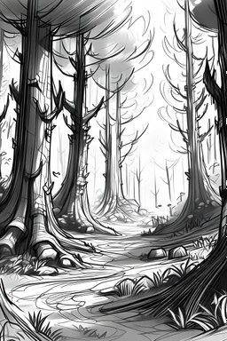 Sketch A close-up showing a quick transition from the real world to the magical forest, with an emphasis on expressions of amazement.