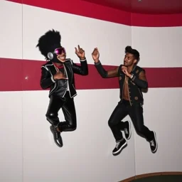 MR Kukrunk is Benny and DJ Roy in a disco, dancing, Kukrunk on wall