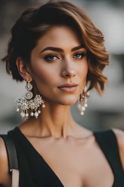 woman with short cut hair and earrings in her ear