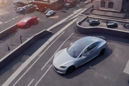 A Tesla 'Model S' is drifting at high speeds, on the streets of San Francisco. (CINEMATIC, WIDE ANGLE LENS, PHOTO REAL)