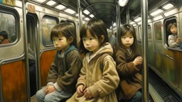 Neoclassicism japanese childeren in the metro realistic cote d'azur painting