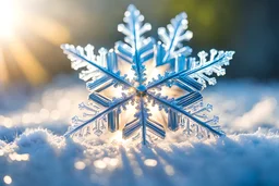 Beautiful snowflake on the winter sunny morning indirect sun ray on, Miki Asai Macro photography, entire but close-up, hyper detailed, trending on artstation, sharp focus, studio photo, intricate details, highly detailed,