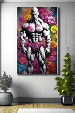 man wall art floral bodybuilder