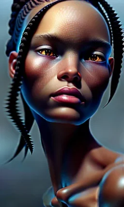 black girl, cute, beautiful, braids, head and shoulders portrait by Greg Rutkowski