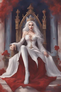 Beautiful white haired Vampire queen on her throne, drawing