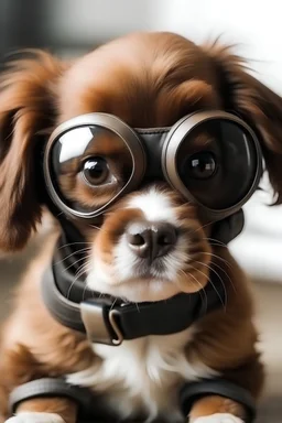cute brown hair puppy with goggles