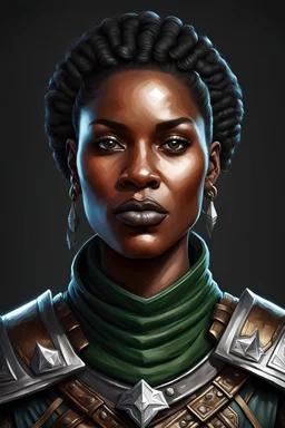 portrait of an black female ranger, D&D, fantasy, highly detailed, digital painting, artstation, smooth, sharp focus, illustration