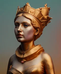 Statue of Queen of photography. Cute blonde woman. Photographer in golden crown. Standing on the street. Big camera in her hand. hyperdetailed, photorealistic, trending on artstation, greg rutkowski, beksinski, kodachrome, bokeh, red and gold