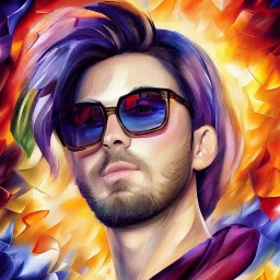 attractive young male wizard, trigonometric manganese Leonid Afremov style, detailed gorgeous face, fancy sunglasses, geometric Rubens on helium influence, hypermaximalist beautiful photorealistic detailed intricate eyes by Tom Blackwell, centered, symmetry, painted, intricate, volumetric lighting, beautiful, rich deep colors masterpiece, sharp focus, ultra detailed, in the style of dan mumford and marc simonetti, astrophotography