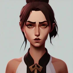 brown haired girl with a bun portrait full body