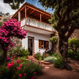 azujelos house with a garden flowers and trees