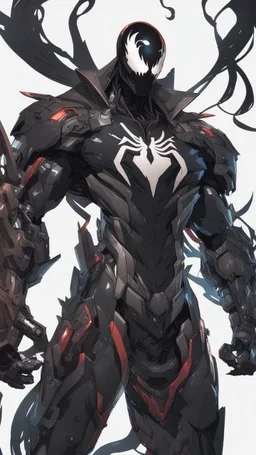 Venom mix with machine in solo leveling shadow artstyle, cyberpunk them, intricate details, highly detailed, high details, detailed portrait, masterpiece,ultra detailed,best quality