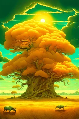 savanna, huge boab trees, sun, massive storm clouds, Ivan Shishkin,Victo Ngai,Gregorio Catarino,Cyril Rolando,Michal Karcz,Anato Finnstark,Flavio Greco Paglia, hyperdetailed defined oil painting, vibrant colors, 8K resolution, polished divine photorealistic intricate complex HDR, amber glow, dreamy Modifiers: extremely detailed cinematic lighting