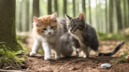 cat playing with mouse in the forest