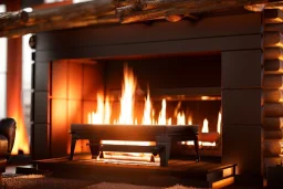 Log Cabin interior livingroom fireplace