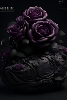 4K, 8K, 3D, Exquisite detail-logotype "MIKE", dark stone, roses, purple, very detailed elegant style, 3-Dimensional, hyper realistic CREST "MIKE", extremely detailed, hyper realistic, 3d render, photo
