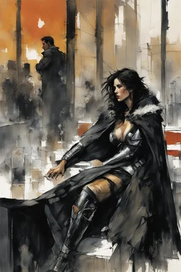 Alex Maleev, unused cover illustration, 2005: In a bustling café, the Wounded Gallic Warrior and the woman resembling the Sleeping Hermaphrodite find solace amidst the chaos of the modern world. His tattered armor and fur-lined cloak clash with the contemporary setting, drawing curious glances. Her flowing garments blend seamlessly with both ancient and modern realms. Their eyes meet, conveying determination and empathy. The warrior confesses his struggle with the unfamiliar surroundings, seekin