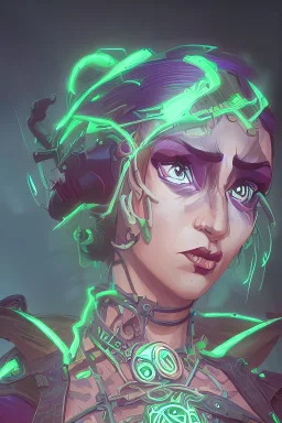 steampunk elf in a neon dystopian forest