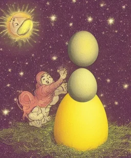 Cosmic being hatching from an egg