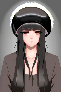 anime russian woman wearing ushanka and long black blunt bangs