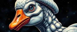 brilliant detailed full figure portrait disco glittery goose slug alien muscle man dino anime in the style of Escher and Giger