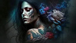 beautiful woman phantom, tattoo, flower, mysticism