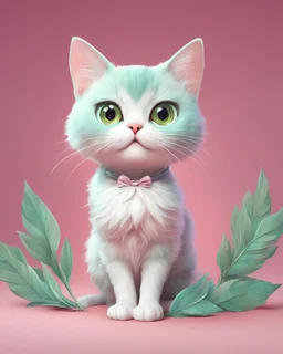 A delightful and adorable cartoon illustration featuring a cute mint-colored cat against a charming pink background, (delightful illustration:1.4), (adorable cartoon cat:1.5), (charming pink background:1.3), (expressive mint hues:1.2), inspired by the styles of cute cartoon artists, trending on ArtStation, Intricate, Sharp focus, vibrant lighting, (whimsical:1.4), (playful ambiance:1.3), (lush fur details:1.5), Cartoon, Masterful, Captivating, High Detail, Cinematic view