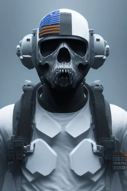 All Black American soldier, high tech skull special forces helmet, navy seals soldier, white smoke, dark, rage, sorrow, high definition, ultra 8 k, volumetric lighting, blue fire, fog