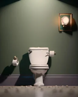 Toilet scene with Donald trump, Wes Anderson style, realistic photo, concept art, smooth, unreal engine 5, god lights, ray tracing, RTX, lumen lighting, ultra detail, volumetric lighting, 3d.