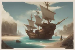 Side View,Concept art,Pirata Beach with Ships