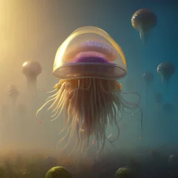 biomorphic jellyfish morphed with electronic wiring and mixed with lighting, Nanopunk and Biopunk with cyberpunk look,golden hour,MTG,digital painting, wonderful ambient colors, art by Jarosław Jaśnikowski mixed with Sheila Martin mixed with Fletch mixed with Frank Sun mixed with Anna Dittmann mixed with Alena Aenami.