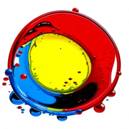 a circle from waterdrops, red blue and yellow