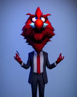 hybrid character, Elmo muppet head, man body, human arms and hands, Shirt and tie, concept art, smooth, unreal engine 5, god lights, ray tracing, RTX, lumen lighting, ultra detail, volumetric lighting, 3d, finely drawn, high definition, 4k.