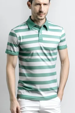 Man's Casual polo shirt with mint and grey diagonal large stripes