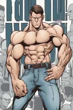 a cartoon muscular young man with a look of contempt on his face