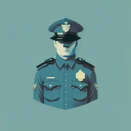 A minimalist design of a policeman in uniform with a badge on his chest.