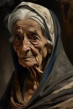 Busch painting style nightmare, an old Egyptian woman