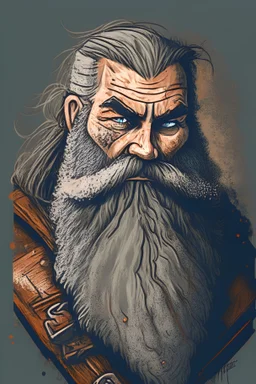 old bearded warrior, portrait, comic style