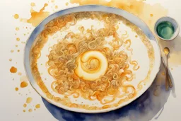 chinese curly soup, watercolor and ink, in sunshine, golden glitters