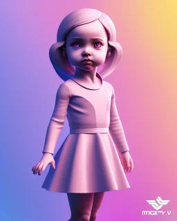 isometric clean art of super cute child girl, hard lighting, soft pastel gradients, high definition, 3d icon clay render, blender 3d