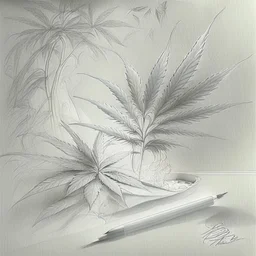 Design an art that potrays pleasure and relaxation derived from indulging in hash and weed, using elements like soft textures, hazy, and gentle curves to evoke a sense of tranquility and bliss. pencil sketch