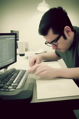 xylography stamp, a software developer working hard, very professional